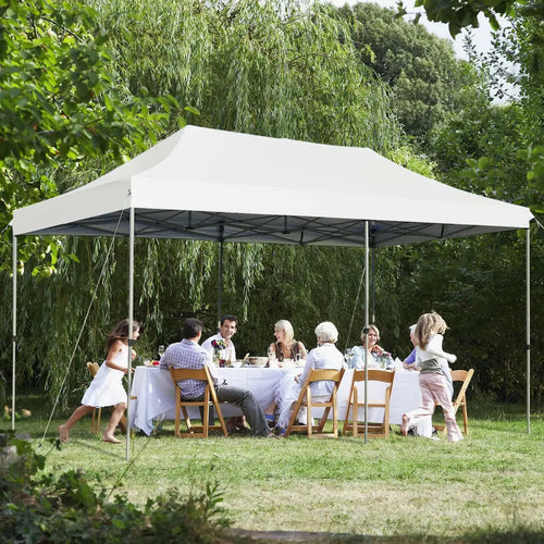 10 x 20 Feet Adjustable Folding Heavy Duty Sun Shelter with Carrying Bag-White - White - Canopies