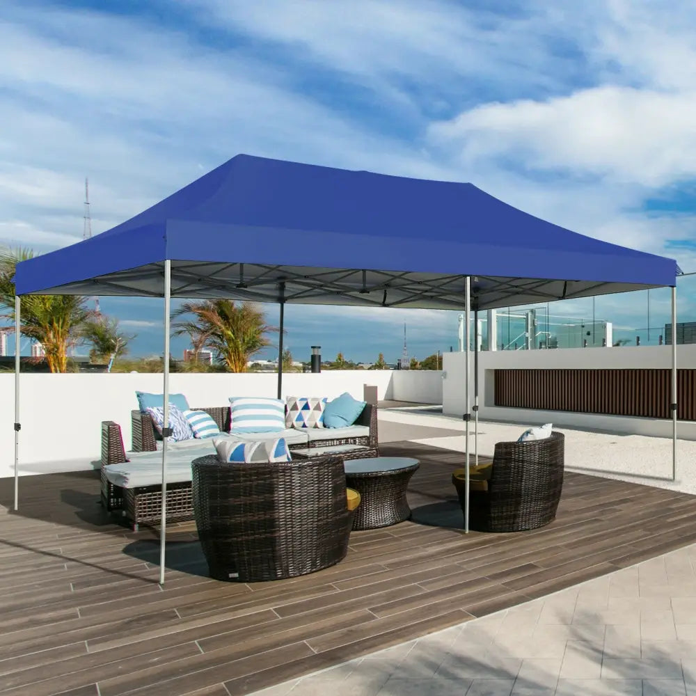10 x 20 Feet Adjustable Folding Heavy Duty Sun Shelter with Carrying Bag-Blue - Blue - Canopies
