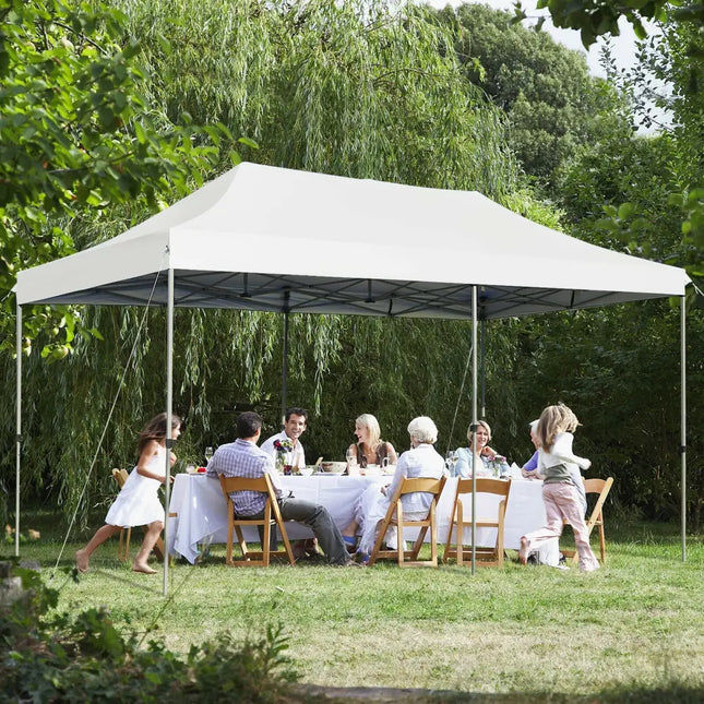 10 x 20 Feet Adjustable Folding Heavy Duty Sun Shelter with Carrying Bag-White - White - Canopies