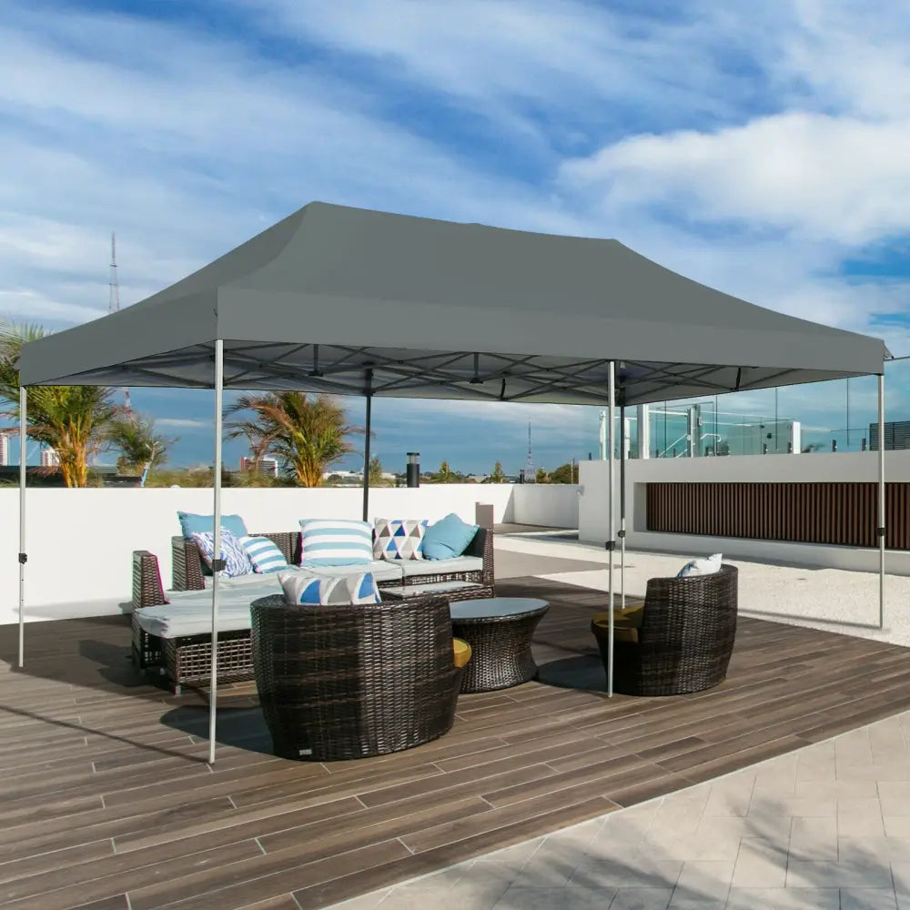 10 x 20 Feet Adjustable Folding Heavy Duty Sun Shelter with Carrying Bag-Gray - Gray - Canopies