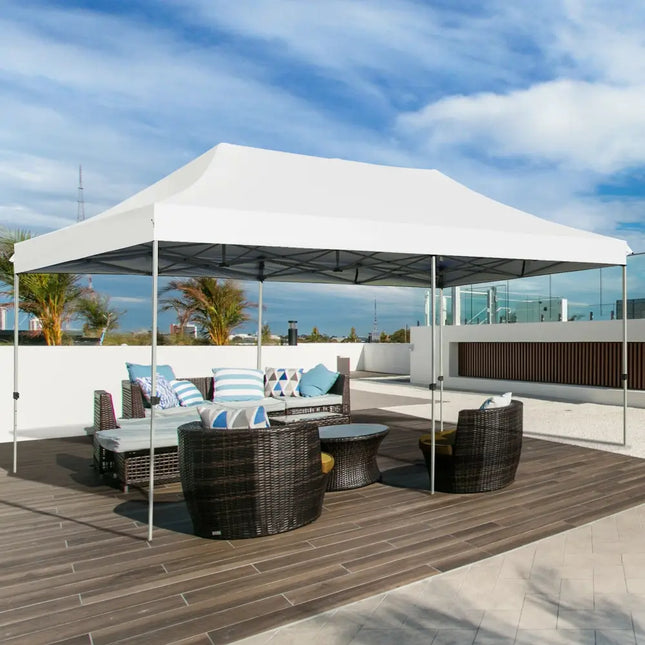 10 x 20 Feet Adjustable Folding Heavy Duty Sun Shelter with Carrying Bag-White - White - Canopies