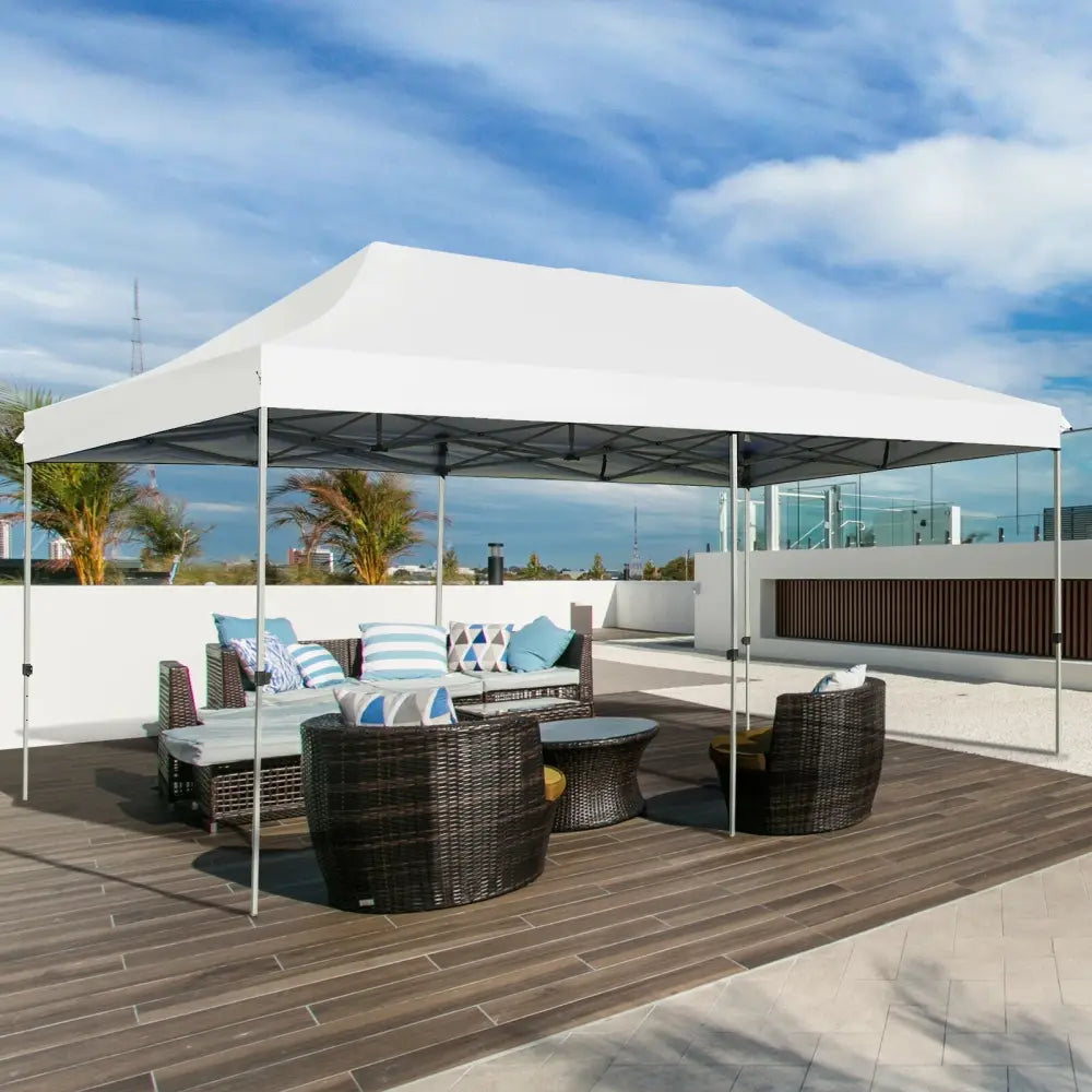 10 x 20 Feet Adjustable Folding Heavy Duty Sun Shelter with Carrying Bag-White - White - Canopies