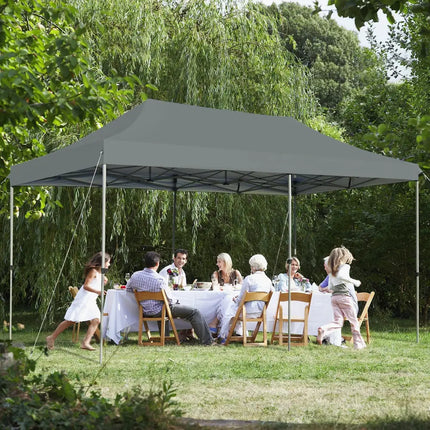 10 x 20 Feet Adjustable Folding Heavy Duty Sun Shelter with Carrying Bag-Gray - Gray - Canopies