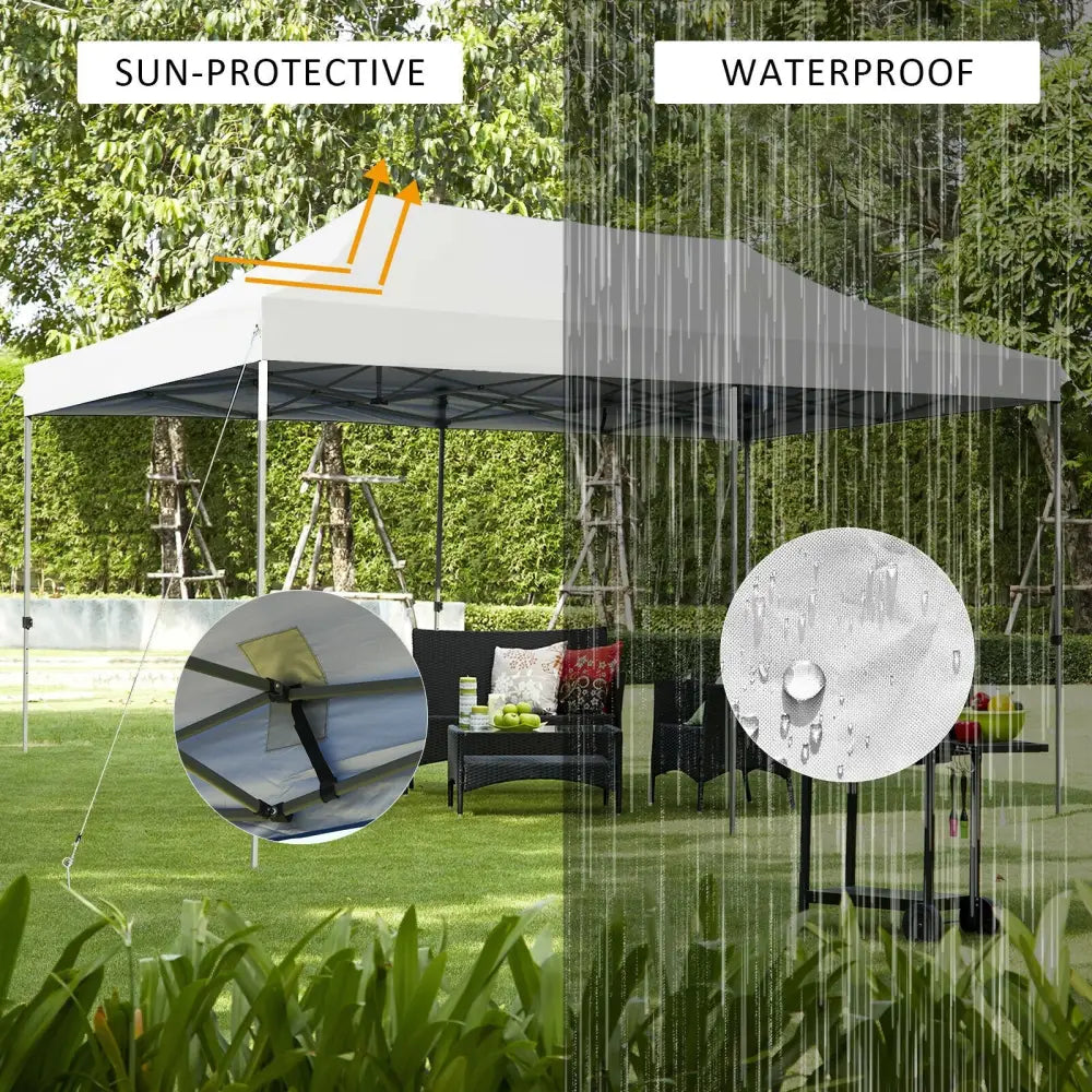 10 x 20 Feet Adjustable Folding Heavy Duty Sun Shelter with Carrying Bag-White - White - Canopies