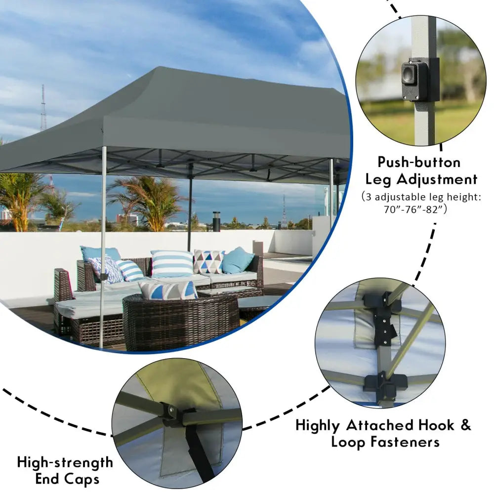 10 x 20 Feet Adjustable Folding Heavy Duty Sun Shelter with Carrying Bag-Gray - Gray - Canopies