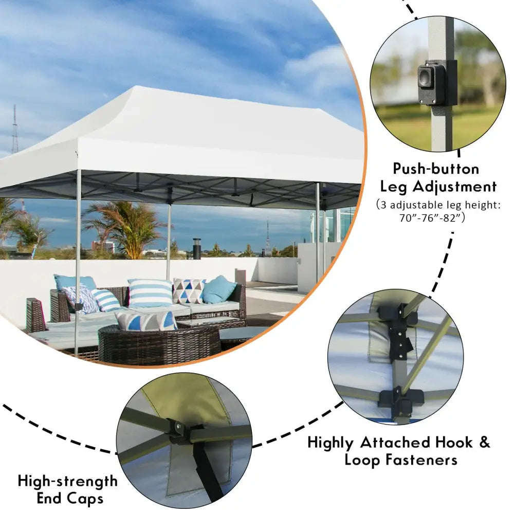 10 x 20 Feet Adjustable Folding Heavy Duty Sun Shelter with Carrying Bag-White - White - Canopies