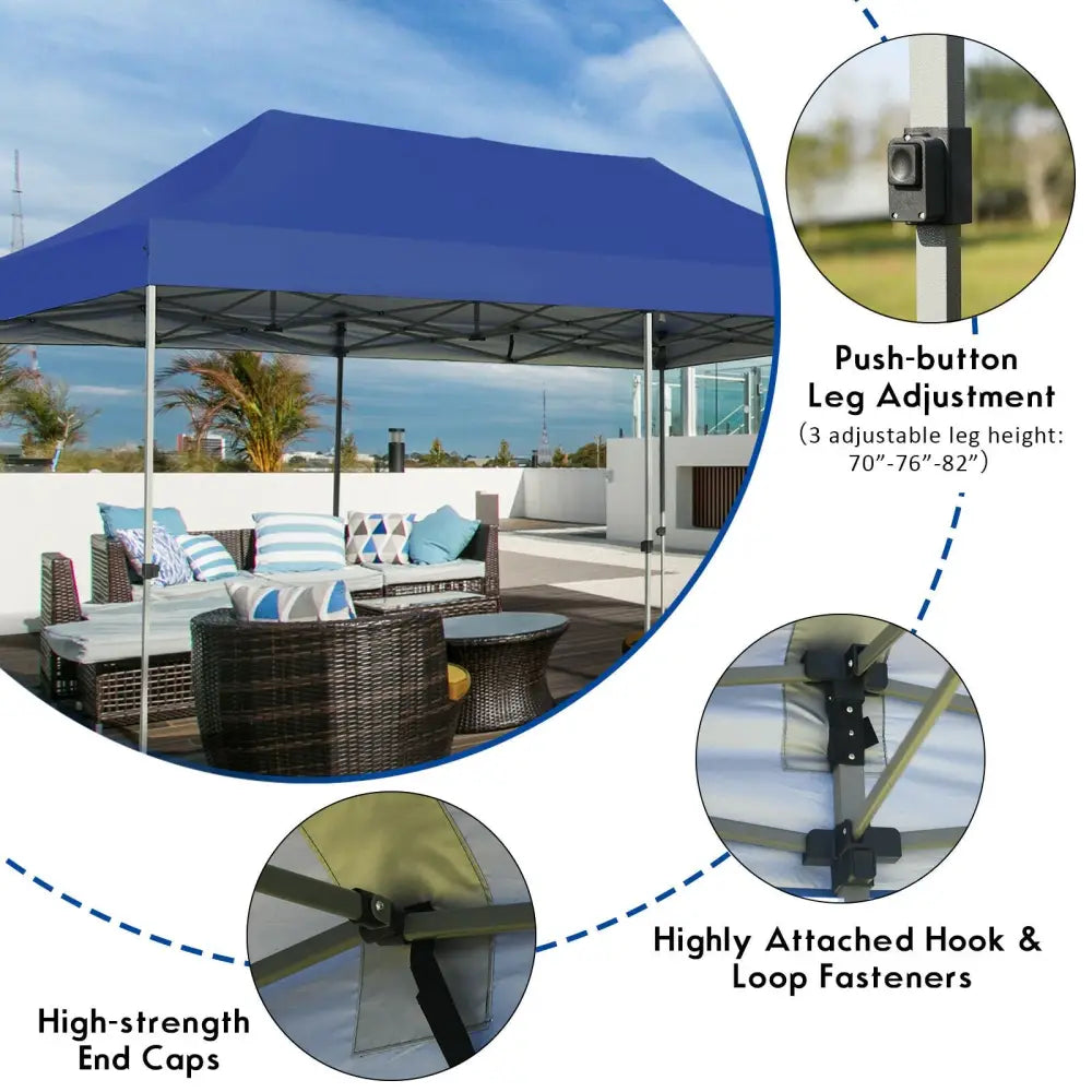 10 x 20 Feet Adjustable Folding Heavy Duty Sun Shelter with Carrying Bag-Blue - Blue - Canopies