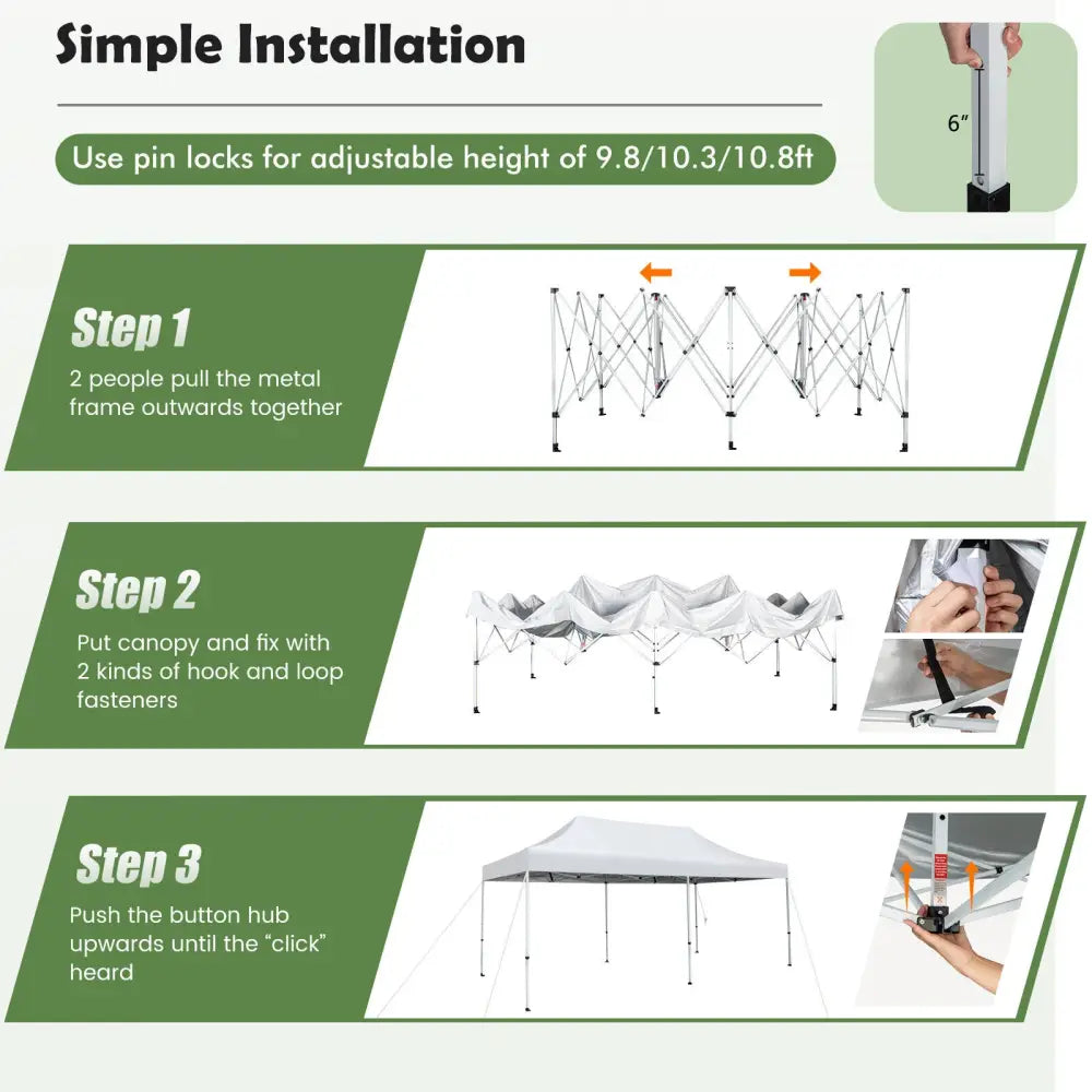 10 x 20 Feet Outdoor Pop-Up Patio Folding Canopy Tent-White - White - Canopies