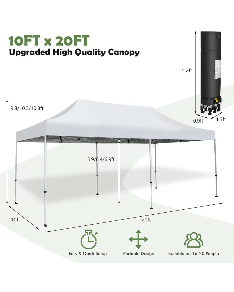10 x 20 Feet Outdoor Pop-Up Patio Folding Canopy Tent-White - White - Canopies