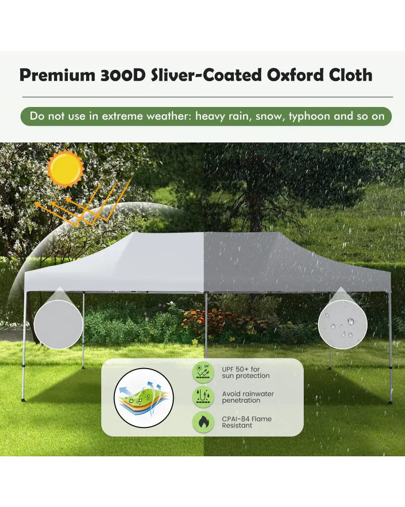 10 x 20 Feet Outdoor Pop-Up Patio Folding Canopy Tent-White - White - Canopies