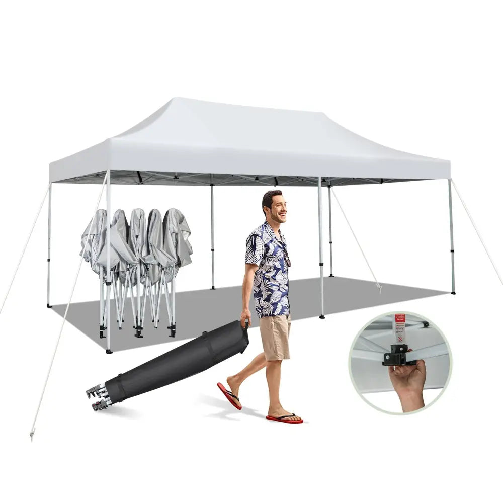 10 x 20 Feet Outdoor Pop-Up Patio Folding Canopy Tent-White - White - Canopies