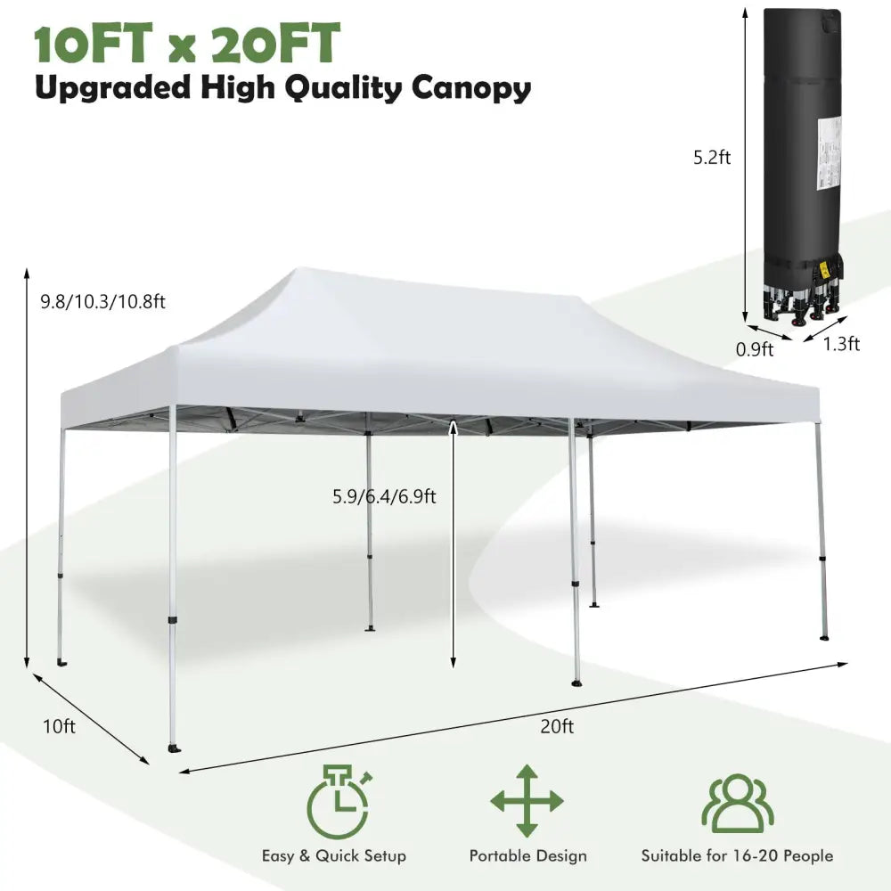 10 x 20 Feet Outdoor Pop-Up Patio Folding Canopy Tent-White - White - Canopies