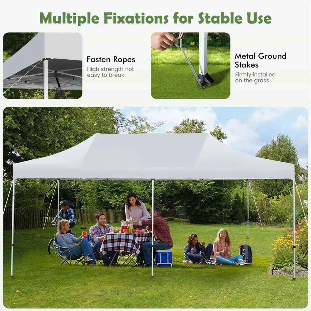10 x 20 Feet Outdoor Pop-Up Patio Folding Canopy Tent-White - White - Canopies