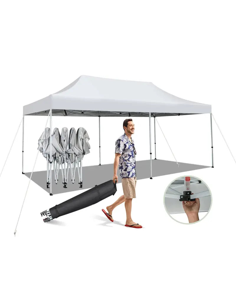10 x 20 Feet Outdoor Pop-Up Patio Folding Canopy Tent-White - White - Canopies