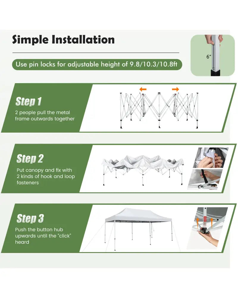 10 x 20 Feet Outdoor Pop-Up Patio Folding Canopy Tent-White - White - Canopies