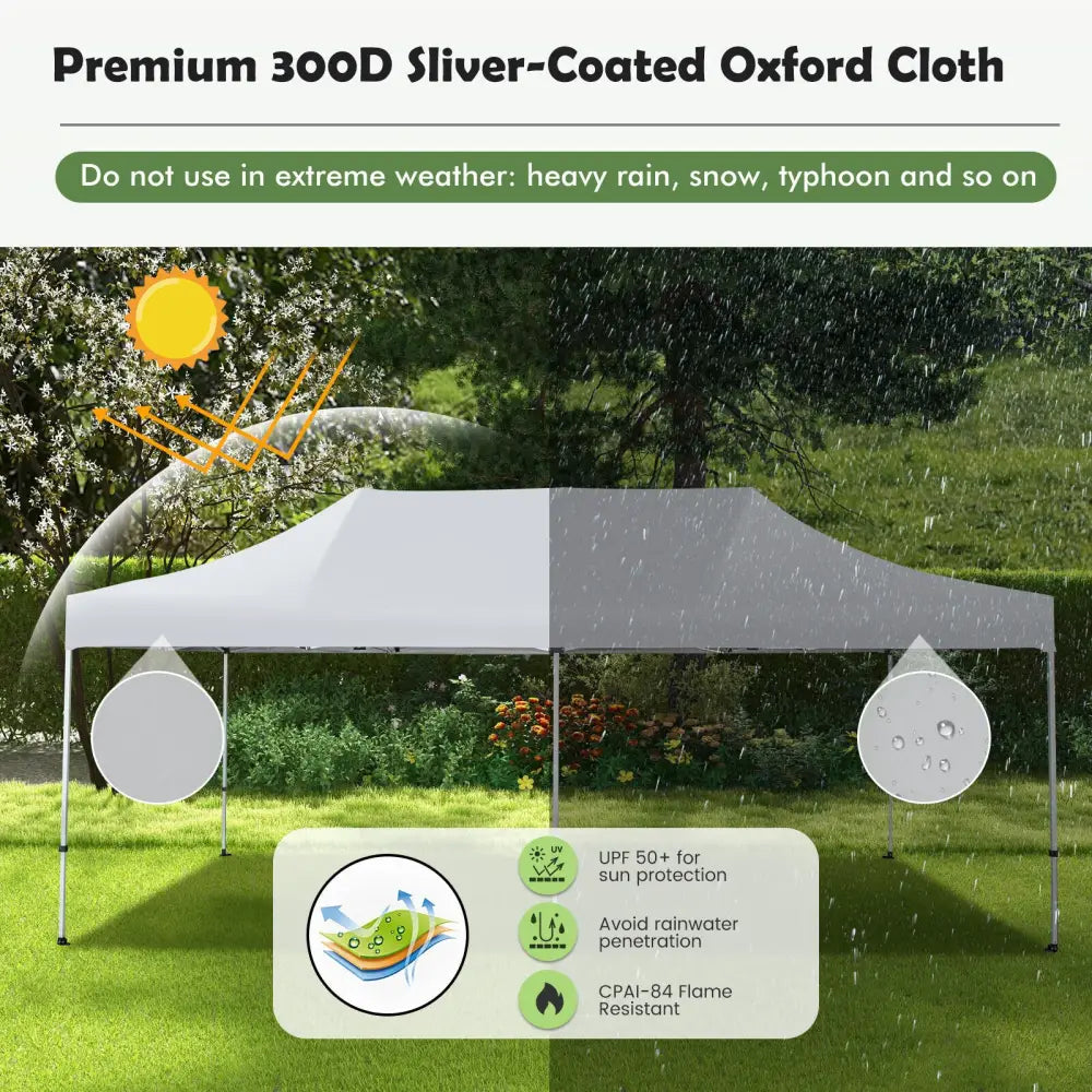 10 x 20 Feet Outdoor Pop-Up Patio Folding Canopy Tent-White - White - Canopies