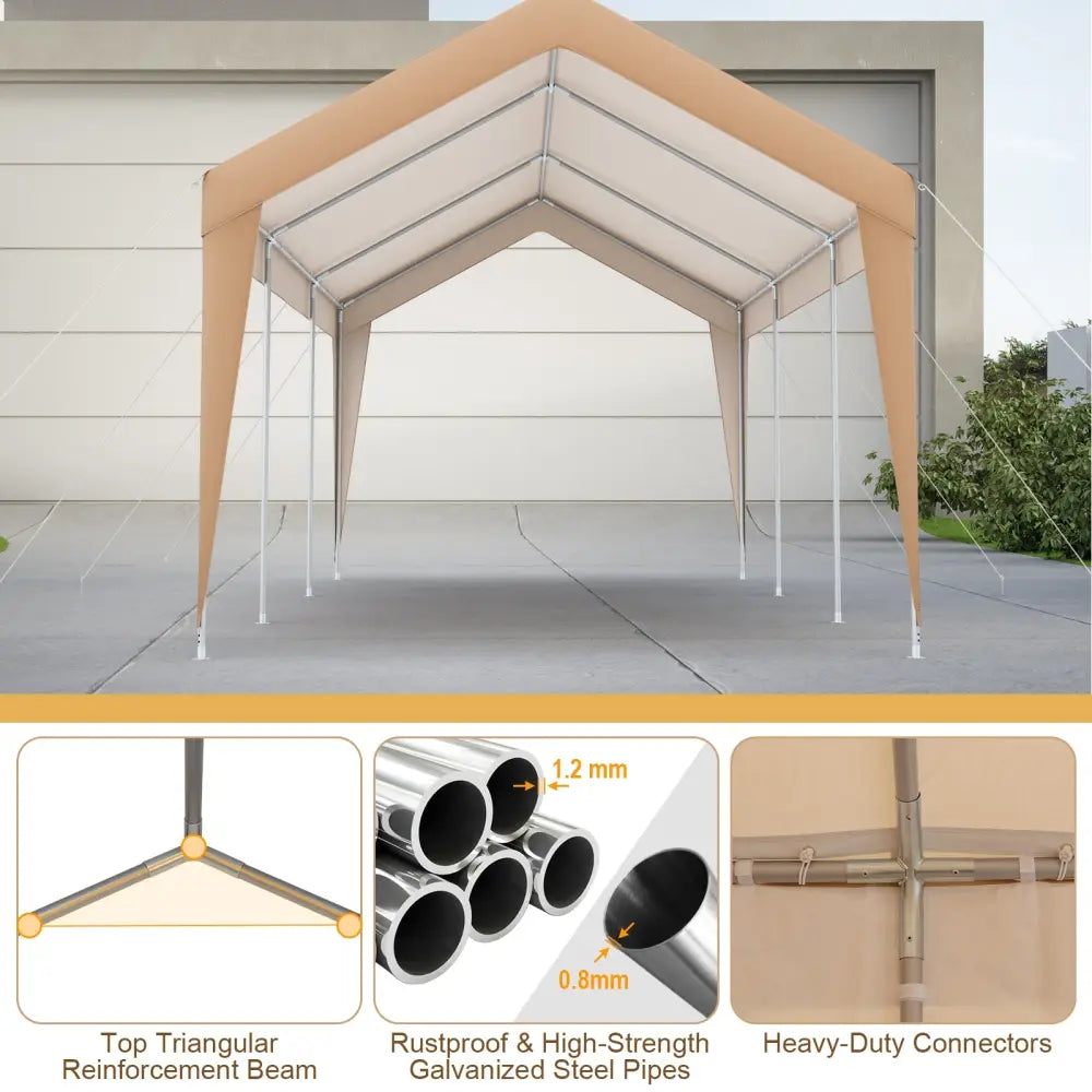 10 x 20 Feet Patio Heavy Duty All-Weather Carport-without Sidewall - Yellow - Carports