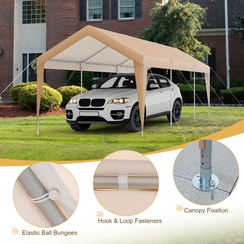 10 x 20 Feet Patio Heavy Duty All-Weather Carport-without Sidewall - Yellow - Carports