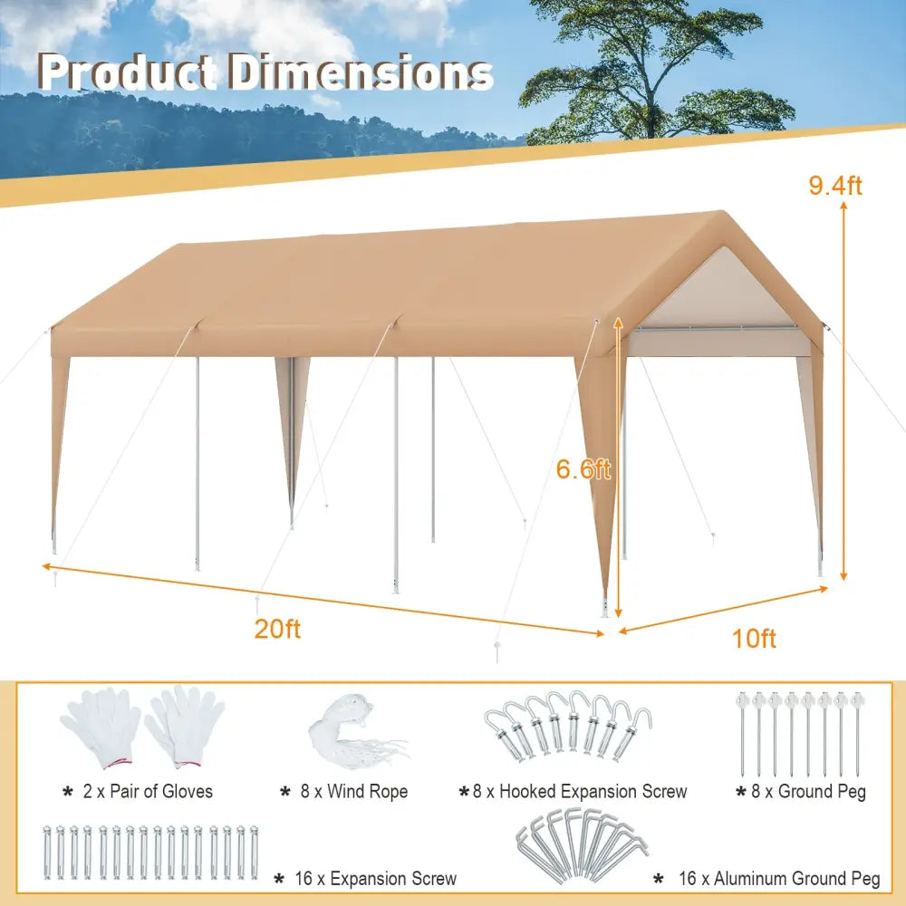 10 x 20 Feet Patio Heavy Duty All-Weather Carport-without Sidewall - Yellow - Carports