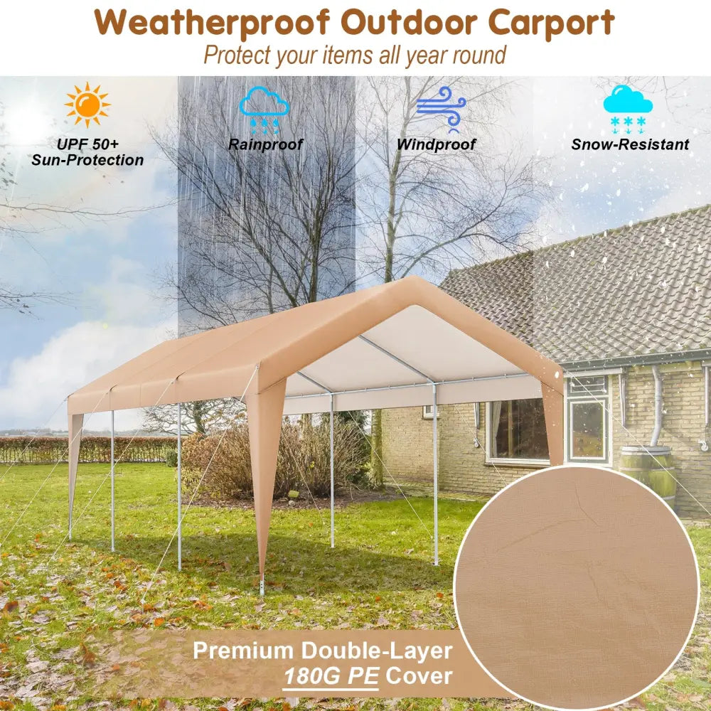 10 x 20 Feet Patio Heavy Duty All-Weather Carport-without Sidewall - Yellow - Carports