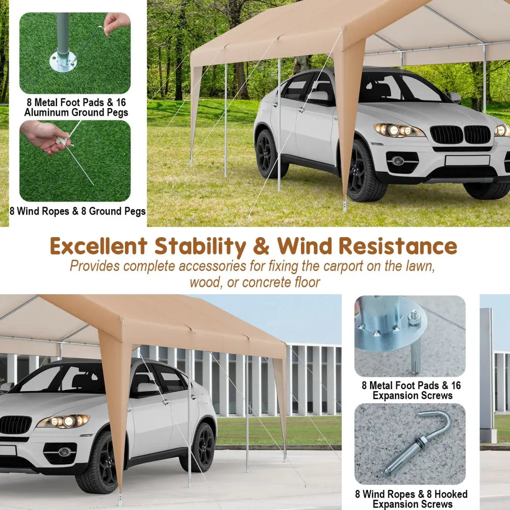 10 x 20 Feet Patio Heavy Duty All-Weather Carport-without Sidewall - Yellow - Carports