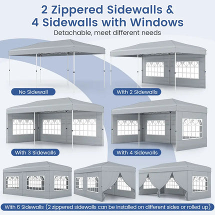 10 X 20 Feet Pop up Canopy Tent Instant Setup with 6 Sidewalls-Gray - Gray - Canopies