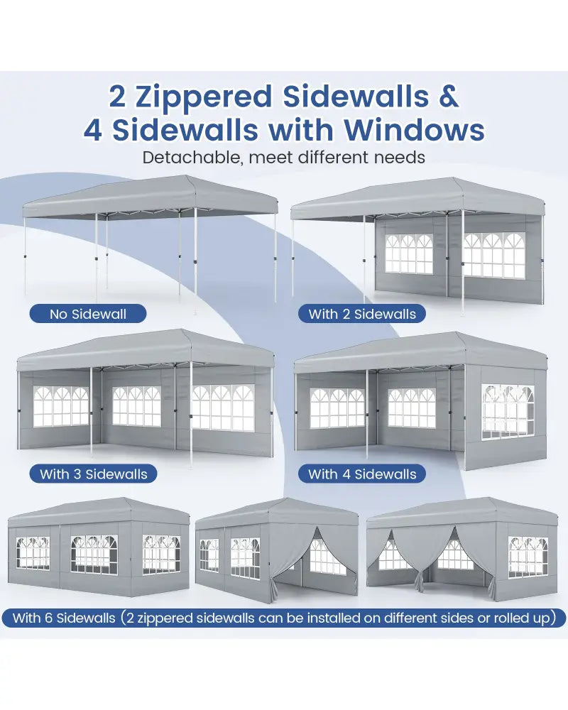 10 X 20 Feet Pop up Canopy Tent Instant Setup with 6 Sidewalls-Gray - Gray - Canopies