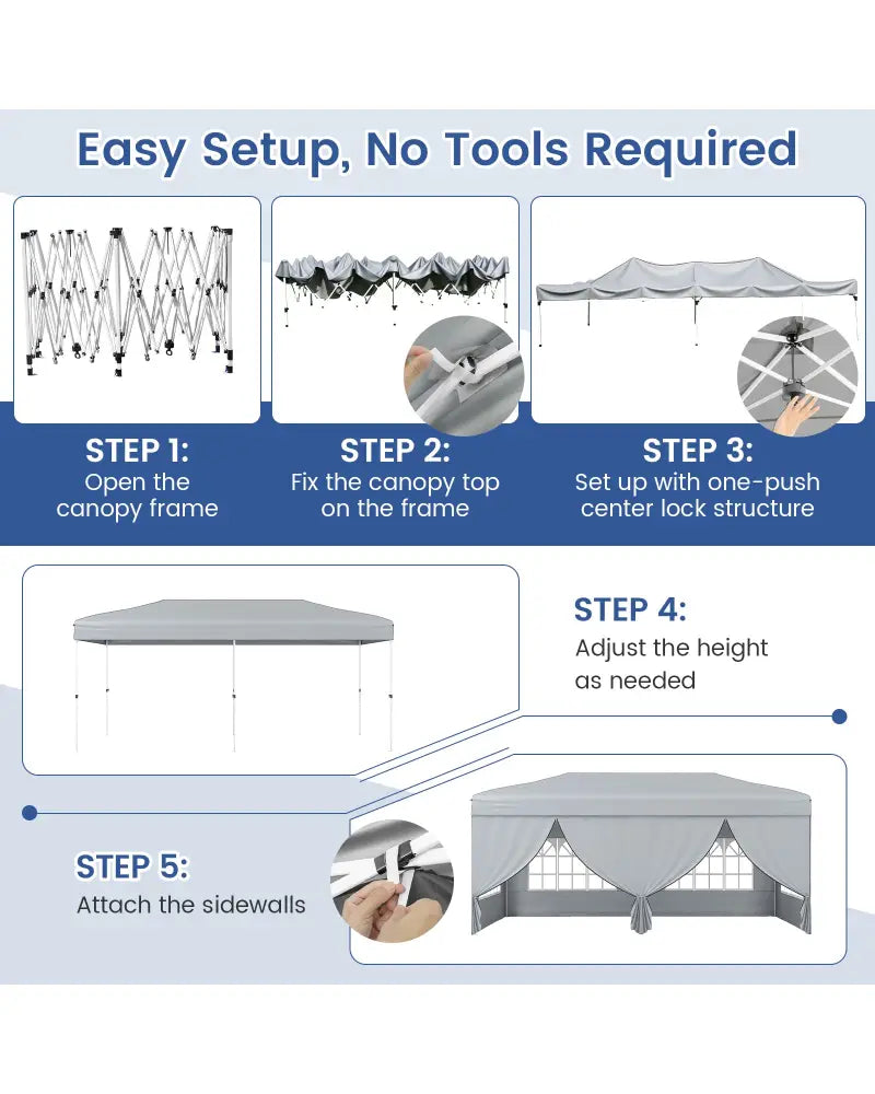 10 X 20 Feet Pop up Canopy Tent Instant Setup with 6 Sidewalls-Gray - Gray - Canopies