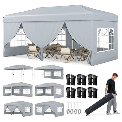10 X 20 Feet Pop up Canopy Tent Instant Setup with 6 Sidewalls-Gray - Gray - Canopies