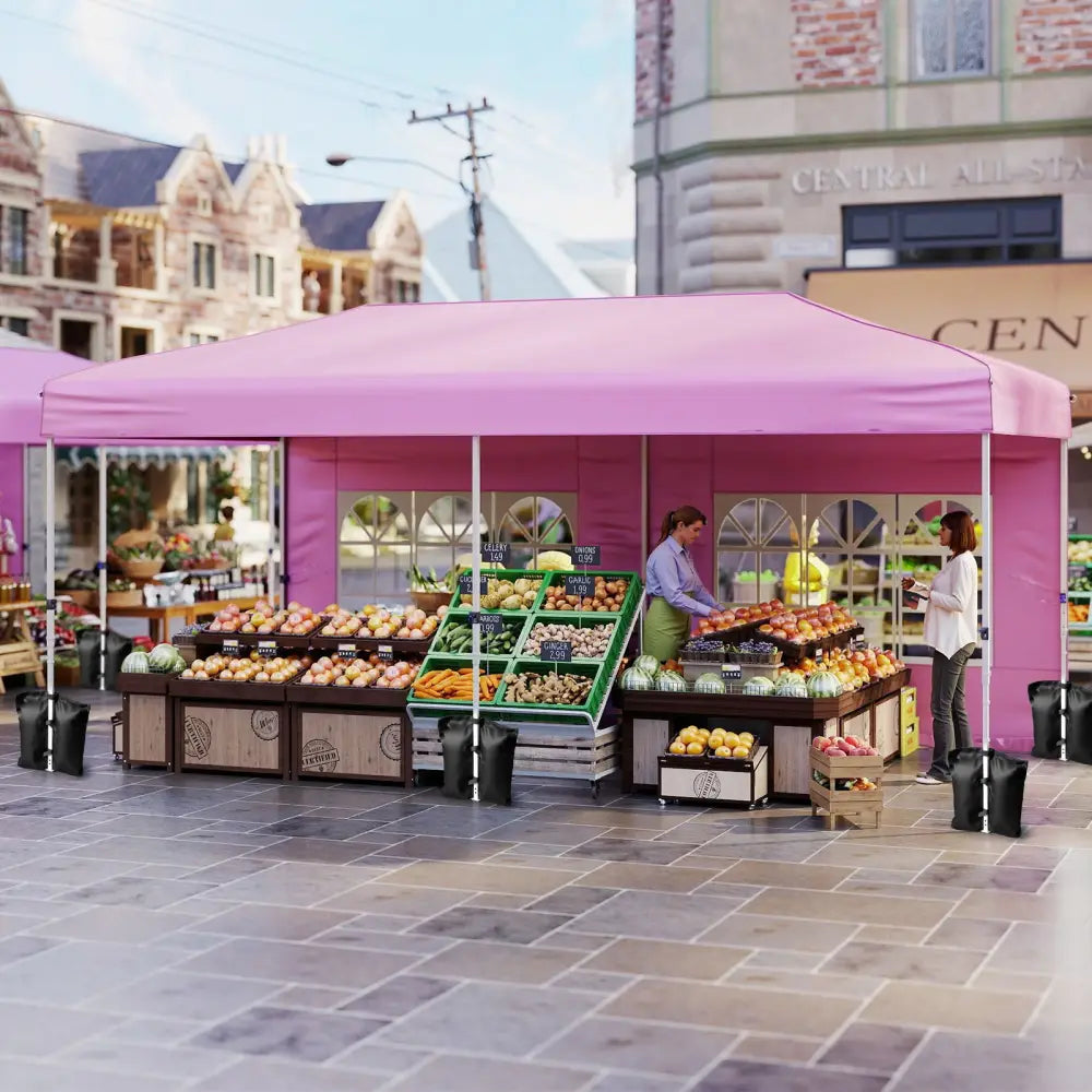10 X 20 Feet Pop up Canopy Tent Instant Setup with 6 Sidewalls-Pink - Pink - Canopies