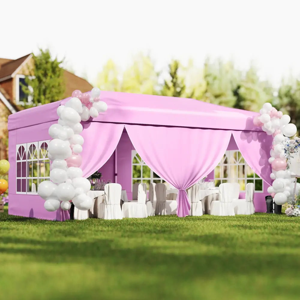 10 X 20 Feet Pop up Canopy Tent Instant Setup with 6 Sidewalls-Pink - Pink - Canopies