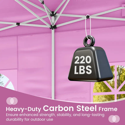 10 X 20 Feet Pop up Canopy Tent Instant Setup with 6 Sidewalls-Pink - Pink - Canopies