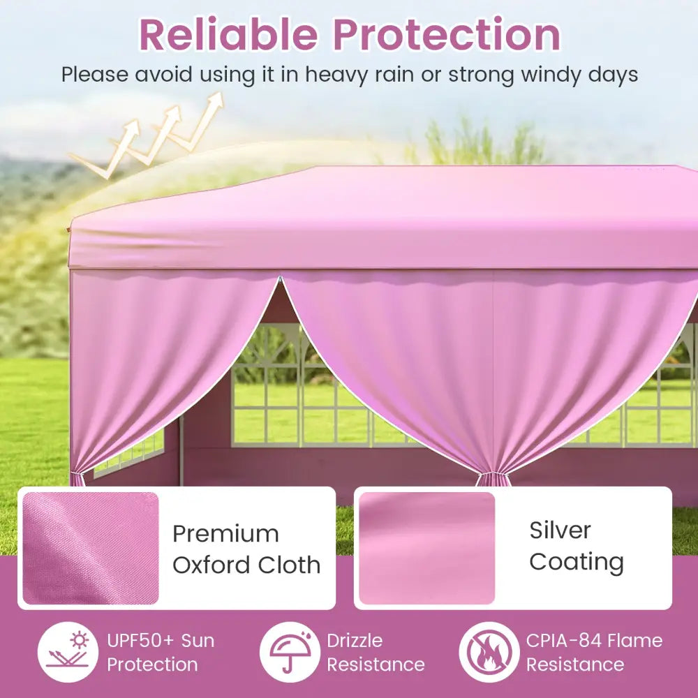 10 X 20 Feet Pop up Canopy Tent Instant Setup with 6 Sidewalls-Pink - Pink - Canopies