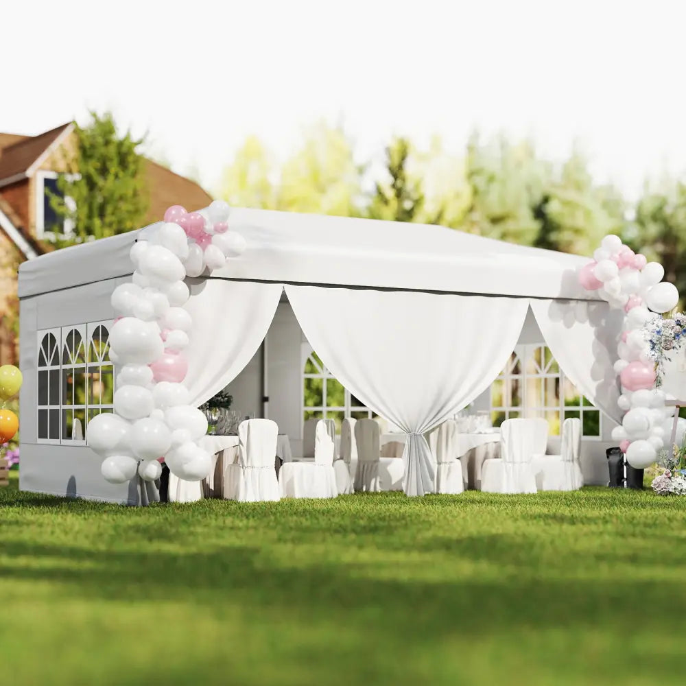 10 X 20 Feet Pop up Canopy Tent Instant Setup with 6 Sidewalls-White - White - Canopies