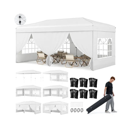 10 X 20 Feet Pop up Canopy Tent Instant Setup with 6 Sidewalls-White - White - Canopies