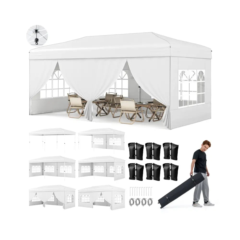 10 X 20 Feet Pop up Canopy Tent Instant Setup with 6 Sidewalls-White - White - Canopies