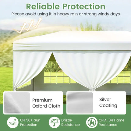 10 X 20 Feet Pop up Canopy Tent Instant Setup with 6 Sidewalls-White - White - Canopies