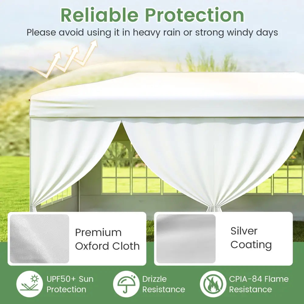 10 X 20 Feet Pop up Canopy Tent Instant Setup with 6 Sidewalls-White - White - Canopies