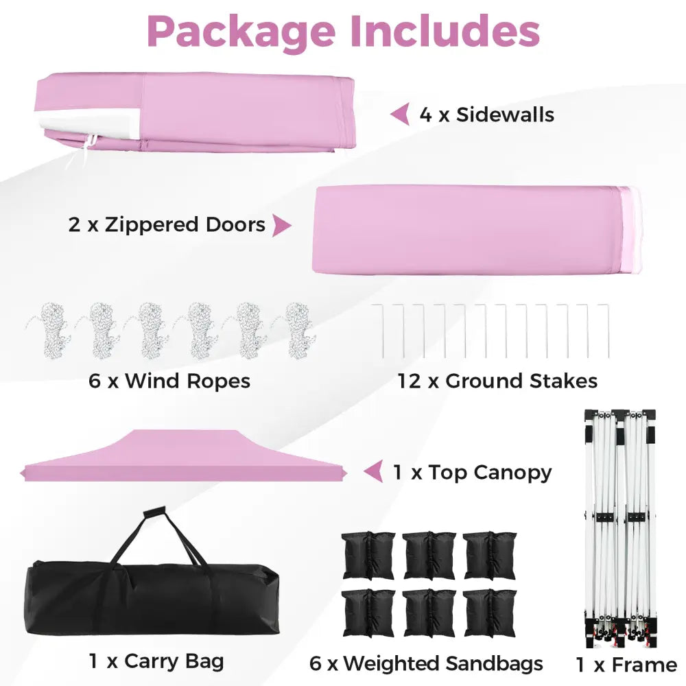 10 x 20 Feet Pop up Canopy with 6 Sidewalls Windows and Carrying Bag-Pink - Pink - Canopies
