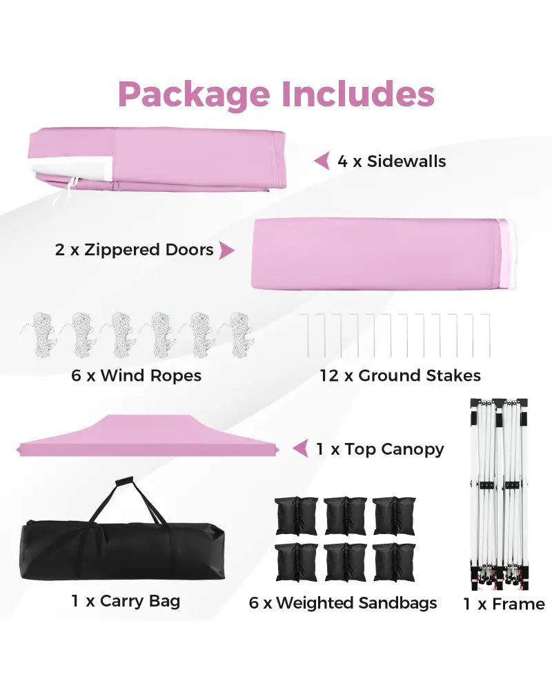 10 x 20 Feet Pop up Canopy with 6 Sidewalls Windows and Carrying Bag-Pink - Pink - Canopies