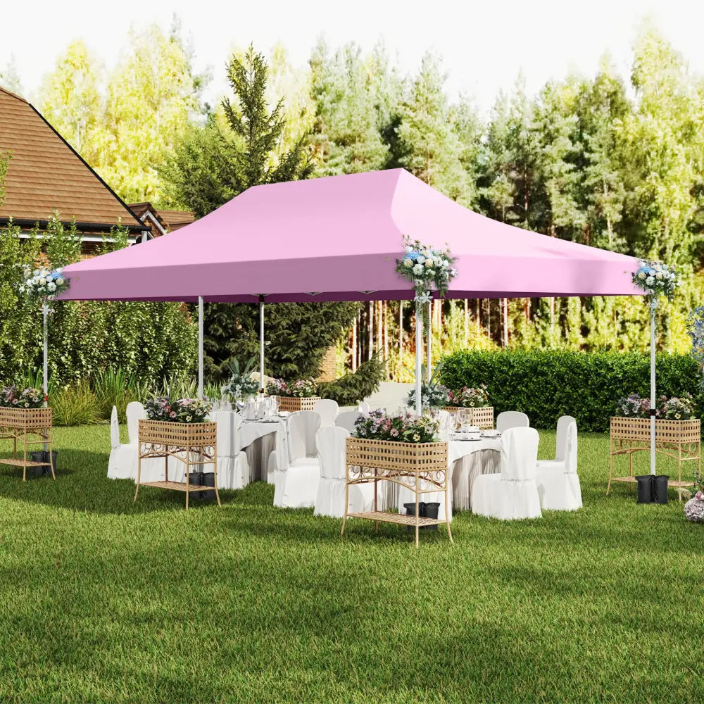 10 x 20 Feet Pop up Canopy with 6 Sidewalls Windows and Carrying Bag-Pink - Pink - Canopies