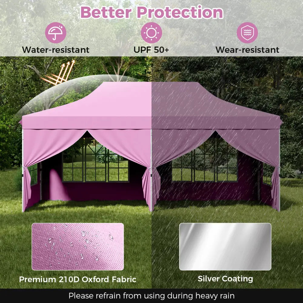 10 x 20 Feet Pop up Canopy with 6 Sidewalls Windows and Carrying Bag-Pink - Pink - Canopies