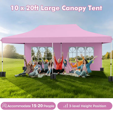 10 x 20 Feet Pop up Canopy with 6 Sidewalls Windows and Carrying Bag-Pink - Pink - Canopies