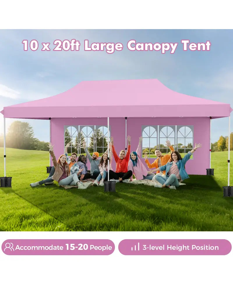 10 x 20 Feet Pop up Canopy with 6 Sidewalls Windows and Carrying Bag-Pink - Pink - Canopies
