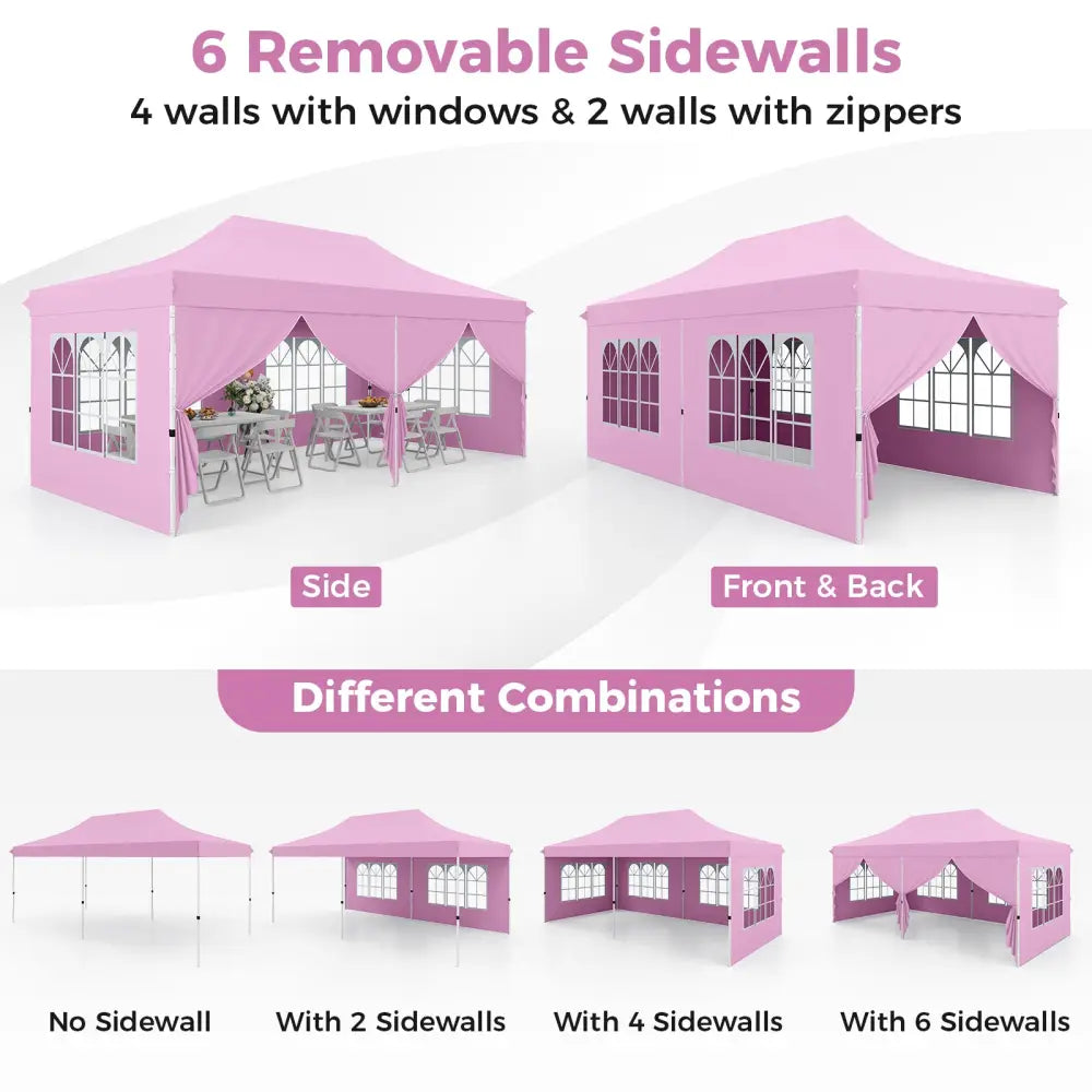 10 x 20 Feet Pop up Canopy with 6 Sidewalls Windows and Carrying Bag-Pink - Pink - Canopies