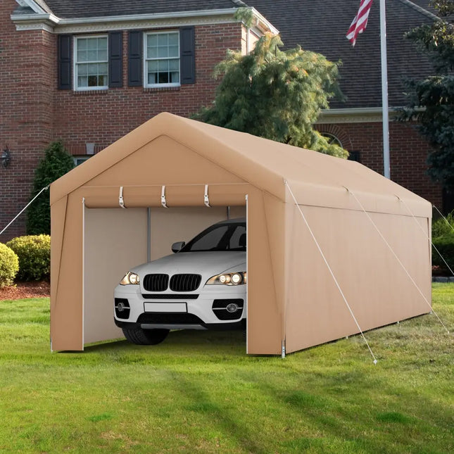 10 x 20 Feet Portable Garage Tent Carport with Galvanized Steel Frame-with Sidewall - Yellow - Carports