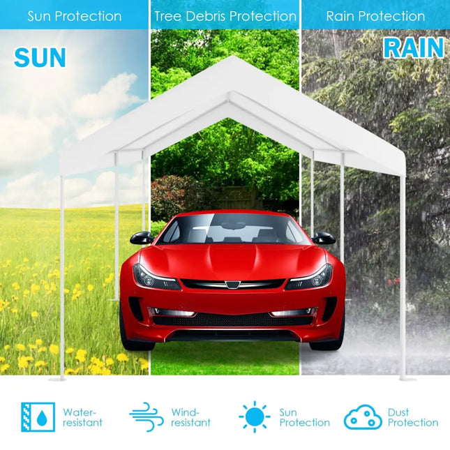 10 x 20 Feet Steel Frame Portable Car Canopy Shelter - White - Carports