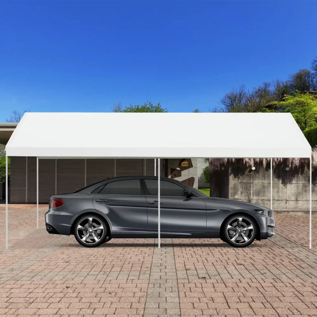 10 x 20 Feet Steel Frame Portable Car Canopy Shelter - White - Carports