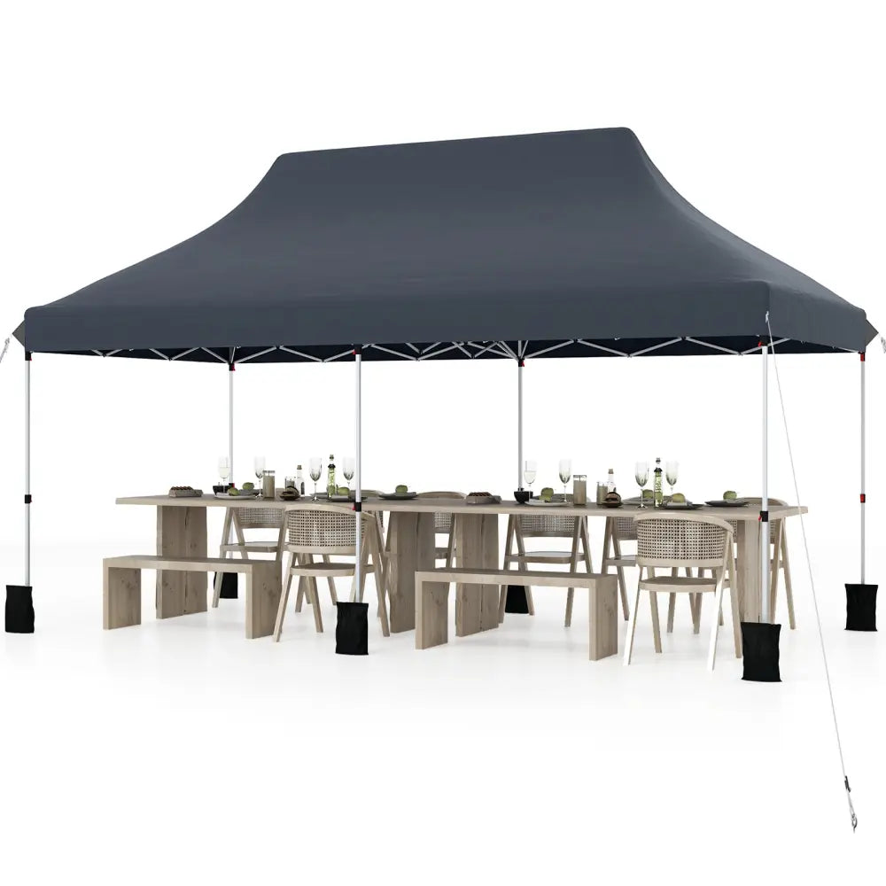 10 X 20 FT Pop up Canopy Tent Foldable Portable Outdoor Gazebo with Carry Bag-Black - Black - Canopies