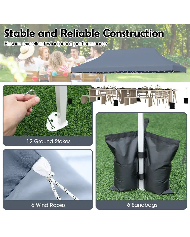 10 X 20 FT Pop up Canopy Tent Foldable Portable Outdoor Gazebo with Carry Bag-Gray - Gray - Canopies